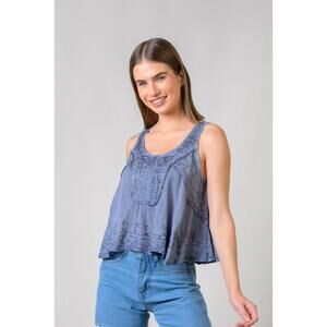 "Petticoat" Sleeveless Viscose Tank Top in Grey/Blue